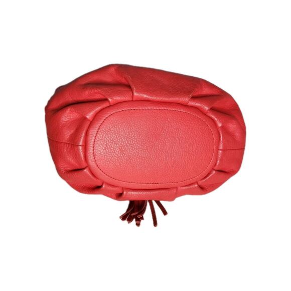 Vintage Y2K Lancaster Paris Red Bucket Drawstring Leather Crossbody bag - Picture 5 of 13